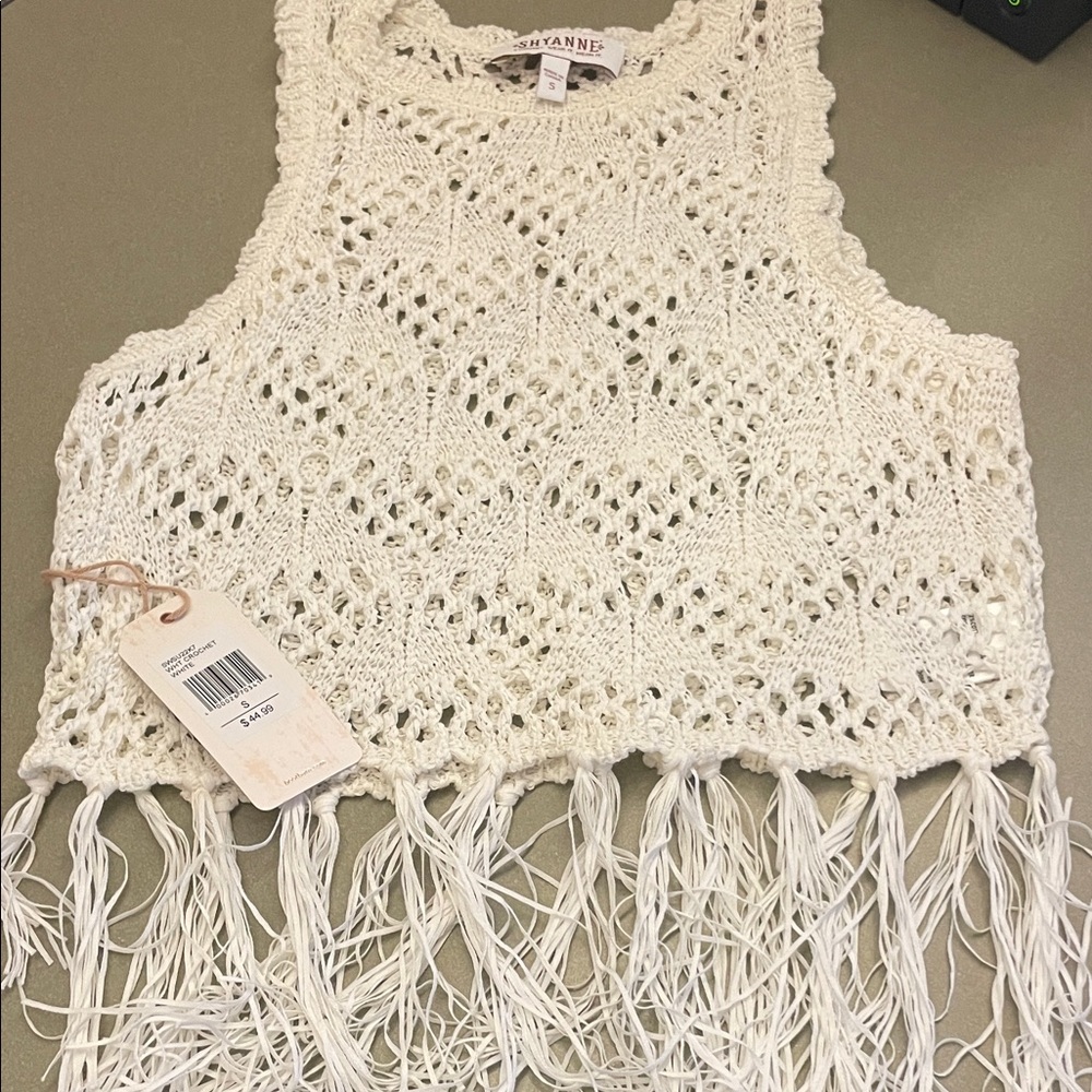 Shyanne Cream Crochet Fringe Crop Tank Top
